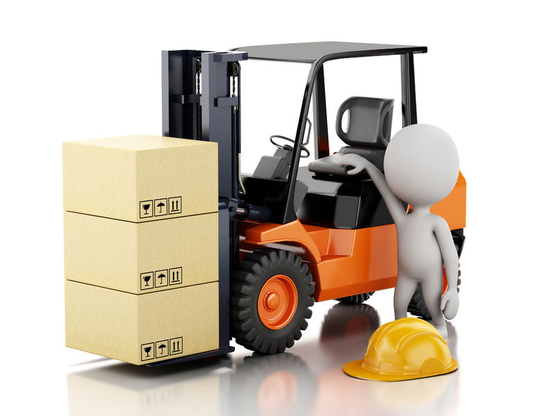 37889256 - 3d illustration. white people with a forklift and cardboard boxes. isolated white background